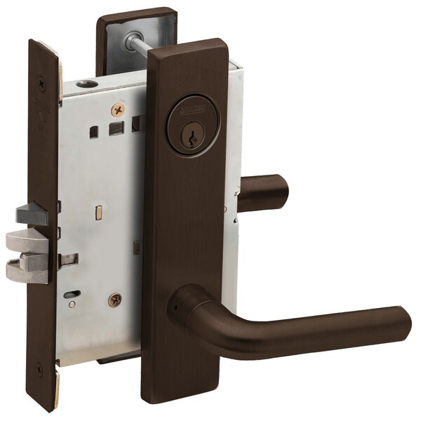 Schlage Grade 1 Storeroom Mortise Lock, Conventional Cylinder, S123 Keyway, 02 Lever, L Escutcheon, Dark Oxi L9080P 02L 613 - main